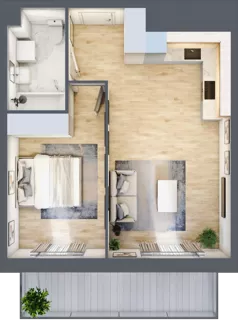 2 pokoje, mieszkanie 42,70 m², piętro 1, oferta nr PPO/P/A/1/2, Port Popowice IVa, Wrocław, Pilczyce-Kozanów-Popowice Północne, Popowice, ul. Białowieska