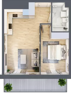 2 pokoje, mieszkanie 42,90 m², piętro 1, oferta nr PPO/P/A/1/1, Port Popowice IVa, Wrocław, Pilczyce-Kozanów-Popowice Północne, Popowice, ul. Białowieska