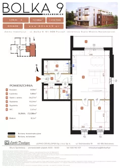 3 pokoje, mieszkanie 72,08 m², piętro 1, oferta nr 5, Bolka 9, Poznań, Naramowice, ul. Bolka 9