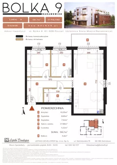 3 pokoje, mieszkanie 59,70 m², piętro 2, oferta nr 9, Bolka 9, Poznań, Naramowice, ul. Bolka 9