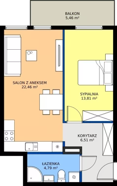2 pokoje, mieszkanie 47,57 m², parter, oferta nr 1, Dobrego Pasterza 53, Kraków, Prądnik Czerwony, Dobrego Pasterza 53