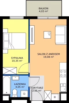 2 pokoje, mieszkanie 36,03 m², piętro 1, oferta nr 15, Dobrego Pasterza 53, Kraków, Prądnik Czerwony, Dobrego Pasterza 53