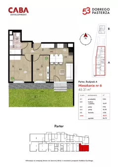 3 pokoje, mieszkanie 45,31 m², parter, oferta nr 6, Dobrego Pasterza 53, Kraków, Prądnik Czerwony, Dobrego Pasterza 53