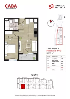 2 pokoje, mieszkanie 33,13 m², piętro 1, oferta nr 12, Dobrego Pasterza 53, Kraków, Prądnik Czerwony, Dobrego Pasterza 53