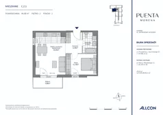 2 pokoje, mieszkanie 46,68 m², piętro 2, oferta nr C.2.1, Puenta Morena, Gdańsk, Piecki-Migowo, ul. Morenowe Wzgórze 36, 38a, 38b