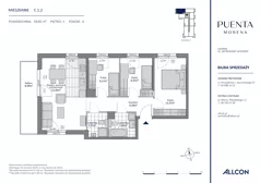 4 pokoje, mieszkanie 69,82 m², piętro 1, oferta nr C.1.2, Puenta Morena, Gdańsk, Piecki-Migowo, ul. Morenowe Wzgórze 36, 38a, 38b