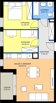 3 pokoje, mieszkanie 58,81 m², piętro 3, oferta nr C.3.8, Puenta Morena, Gdańsk, Piecki-Migowo, ul. Morenowe Wzgórze 36, 38a, 38b