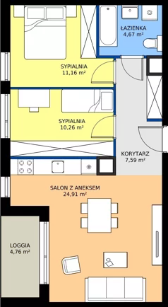 3 pokoje, mieszkanie 58,59 m², piętro 1, oferta nr C.1.8, Puenta Morena, Gdańsk, Piecki-Migowo, ul. Morenowe Wzgórze 36, 38a, 38b