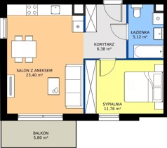 2 pokoje, mieszkanie 46,68 m², piętro 2, oferta nr C.2.1, Puenta Morena, Gdańsk, Piecki-Migowo, ul. Morenowe Wzgórze 36, 38a, 38b