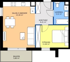 2 pokoje, apartament 46,67 m², piętro 1, oferta nr C.1.1, Puenta Morena, Gdańsk, Piecki-Migowo, ul. Morenowe Wzgórze 36, 38a, 38b