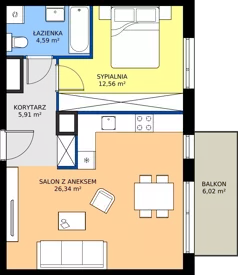 2 pokoje, mieszkanie 49,40 m², piętro 2, oferta nr C.2.4, Puenta Morena, Gdańsk, Piecki-Migowo, ul. Morenowe Wzgórze 36, 38a, 38b