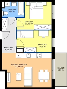 3 pokoje, mieszkanie 56,57 m², piętro 1, oferta nr C.1.5, Puenta Morena, Gdańsk, Piecki-Migowo, ul. Morenowe Wzgórze 36, 38a, 38b