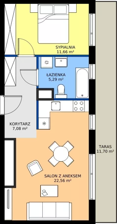 2 pokoje, apartament 46,59 m², piętro 4, oferta nr C.4.3, Puenta Morena, Gdańsk, Piecki-Migowo, ul. Morenowe Wzgórze 36, 38a, 38b
