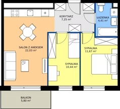 3 pokoje, mieszkanie 55,80 m², piętro 1, oferta nr Db.1.2, Puenta Morena, Gdańsk, Piecki-Migowo, ul. Morenowe Wzgórze 36, 38a, 38b
