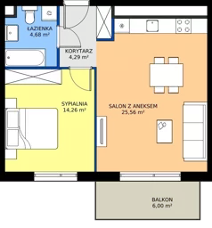 2 pokoje, mieszkanie 48,79 m², piętro 2, oferta nr Da.2.4, Puenta Morena, Gdańsk, Piecki-Migowo, ul. Morenowe Wzgórze 36, 38a, 38b