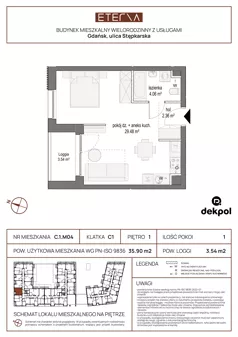 1 pokój, mieszkanie 35,90 m², piętro 1, oferta nr C.1.M04, ETERNA, Gdańsk, Śródmieście, ul. Stępkarska