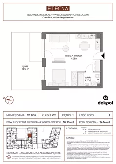 1 pokój, apartament 38,25 m², piętro 1, oferta nr C.1.M16, ETERNA, Gdańsk, Śródmieście, ul. Stępkarska
