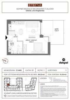 1 pokój, apartament 38,33 m², piętro 1, oferta nr C.1.M20, ETERNA, Gdańsk, Śródmieście, ul. Stępkarska