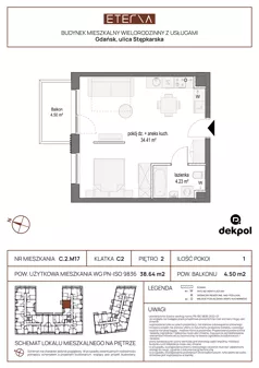 1 pokój, mieszkanie 38,64 m², piętro 2, oferta nr C.2.M17, ETERNA, Gdańsk, Śródmieście, ul. Stępkarska