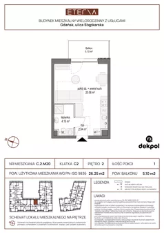 1 pokój, mieszkanie 26,25 m², piętro 2, oferta nr C.2.M20, ETERNA, Gdańsk, Śródmieście, ul. Stępkarska