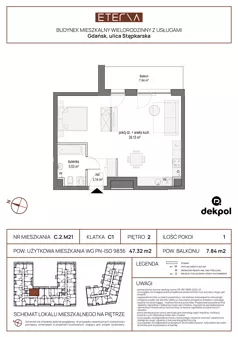 1 pokój, mieszkanie 47,32 m², piętro 2, oferta nr C.2.M21, ETERNA, Gdańsk, Śródmieście, ul. Stępkarska