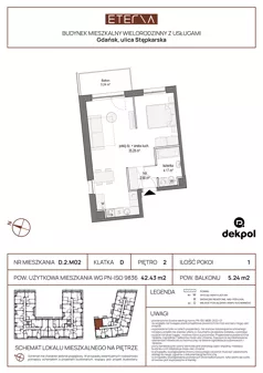 1 pokój, mieszkanie 42,43 m², piętro 2, oferta nr D.2.M02, ETERNA, Gdańsk, Śródmieście, ul. Stępkarska
