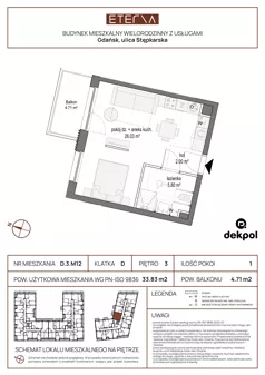 1 pokój, mieszkanie 33,83 m², piętro 3, oferta nr D.3.M12, ETERNA, Gdańsk, Śródmieście, ul. Stępkarska