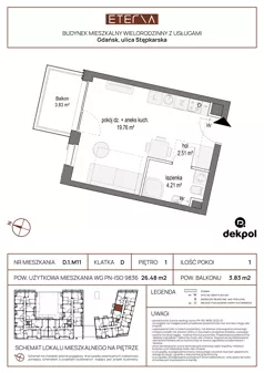 1 pokój, mieszkanie 26,48 m², piętro 1, oferta nr D.1.M11, ETERNA, Gdańsk, Śródmieście, ul. Stępkarska