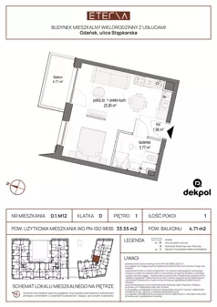 1 pokój, apartament 33,55 m², piętro 1, oferta nr D.1.M12, ETERNA, Gdańsk, Śródmieście, ul. Stępkarska