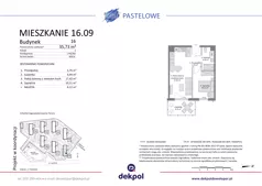 2 pokoje, mieszkanie 35,73 m², piętro 1, oferta nr 16.09, Osiedle Pastelowe - VI etap, Gdańsk, Ujeścisko-Łostowice, Łostowice, ul. Pastelowa