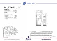2 pokoje, mieszkanie 35,73 m², piętro 1, oferta nr 17.13, Osiedle Pastelowe - VI etap, Gdańsk, Ujeścisko-Łostowice, Łostowice, ul. Pastelowa