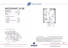 2 pokoje, mieszkanie 35,73 m², piętro 1, oferta nr 14.08, Osiedle Pastelowe - V etap, Gdańsk, Ujeścisko-Łostowice, Łostowice, ul. Pastelowa