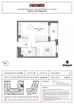 2 pokoje, mieszkanie 42,88 m², piętro 2, oferta nr C.2.M14, ETERNA, Gdańsk, Śródmieście, ul. Stępkarska