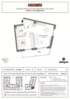 2 pokoje, mieszkanie 43,60 m², piętro 1, oferta nr D.1.M06, ETERNA, Gdańsk, Śródmieście, ul. Stępkarska