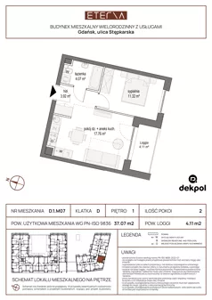 2 pokoje, mieszkanie 37,07 m², piętro 1, oferta nr D.1.M07, ETERNA, Gdańsk, Śródmieście, ul. Stępkarska