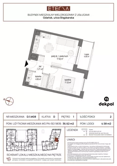 2 pokoje, mieszkanie 36,62 m², piętro 1, oferta nr D.1.M08, ETERNA, Gdańsk, Śródmieście, ul. Stępkarska