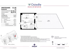 2 pokoje, mieszkanie 36,57 m², piętro 1, oferta nr E2.15, Osiedle Kociewskie III, Rokitki, ul. Tczewska