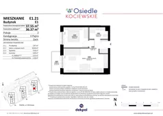 2 pokoje, mieszkanie 36,37 m², piętro 2, oferta nr E1.21, Osiedle Kociewskie III, Rokitki, ul. Tczewska