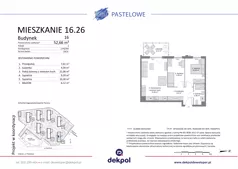 3 pokoje, mieszkanie 52,66 m², piętro 2, oferta nr 16.26, Osiedle Pastelowe, Gdańsk, Orunia Górna-Gdańsk Południe, Gdańsk-Południe, ul. Pastelowa