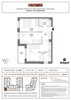 3 pokoje, mieszkanie 55,21 m², piętro 1, oferta nr C.1.M05, ETERNA, Gdańsk, Śródmieście, ul. Stępkarska