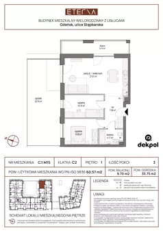 3 pokoje, apartament 61,04 m², piętro 2, oferta nr C.2.M16, ETERNA, Gdańsk, Śródmieście, ul. Stępkarska