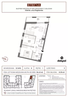 3 pokoje, apartament 56,43 m², piętro 1, oferta nr D.1.M10, ETERNA, Gdańsk, Śródmieście, ul. Stępkarska