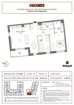 3 pokoje, mieszkanie 76,27 m², piętro 5, oferta nr D.5.M02, ETERNA, Gdańsk, Śródmieście, ul. Stępkarska