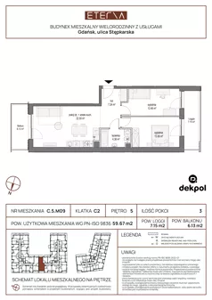 3 pokoje, mieszkanie 59,67 m², piętro 5, oferta nr C.5.M09, ETERNA, Gdańsk, Śródmieście, ul. Stępkarska