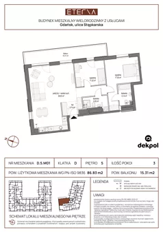3 pokoje, apartament 86,83 m², piętro 5, oferta nr D.5.M01, ETERNA, Gdańsk, Śródmieście, ul. Stępkarska