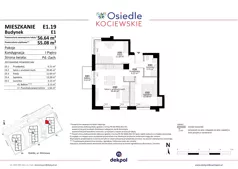3 pokoje, mieszkanie 55,08 m², piętro 1, oferta nr E1.19, Osiedle Kociewskie III, Rokitki, ul. Tczewska