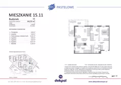 4 pokoje, mieszkanie 64,53 m², piętro 1, oferta nr 15.11, Osiedle Pastelowe - V etap, Gdańsk, Ujeścisko-Łostowice, Łostowice, ul. Pastelowa