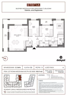 4 pokoje, mieszkanie 102,11 m², piętro 3, oferta nr C.3.M14, ETERNA, Gdańsk, Śródmieście, ul. Stępkarska