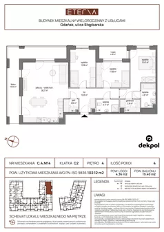 4 pokoje, mieszkanie 102,12 m², piętro 4, oferta nr C.4.M14, ETERNA, Gdańsk, Śródmieście, ul. Stępkarska