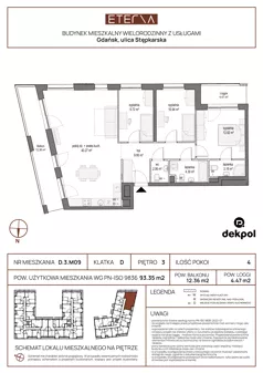 4 pokoje, mieszkanie 93,35 m², piętro 3, oferta nr D.3.M09, ETERNA, Gdańsk, Śródmieście, ul. Stępkarska